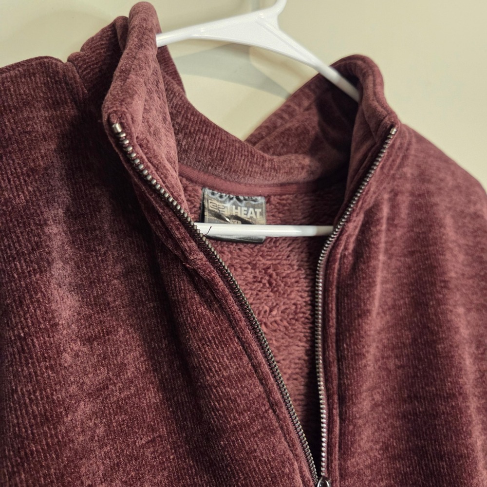 32 Degrees Heat Fleece Pullover 1/4 Zip Sweater Womens XL Burgundy Corduroy Soft